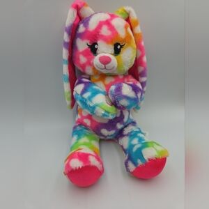 2019 Build A Bear Rainbow Bunny Hearts Bright Soft Long Ears 16” Tall